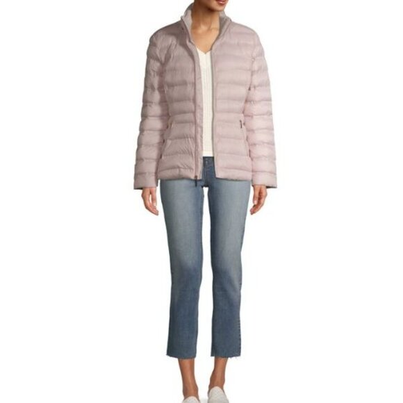 Time and Tru Puffer Jacket Womens 1X 16W 18W Solid Light Pink Zip Coat rem.hood - Picture 4 of 15